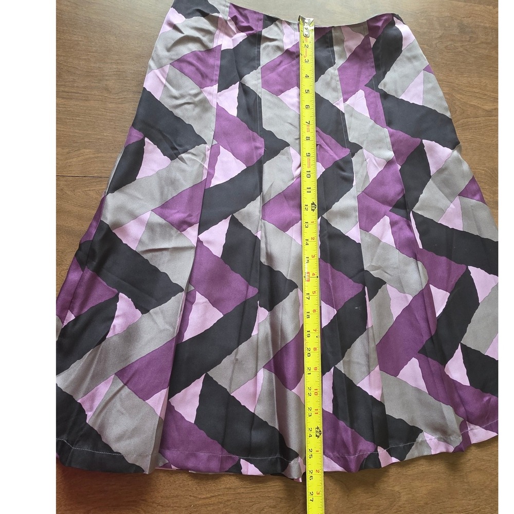 Harolds Womens 100% Silk Geometric Abstract A-Line Midi Skirt Purple Grey Size 4 - Picture 3 of 10